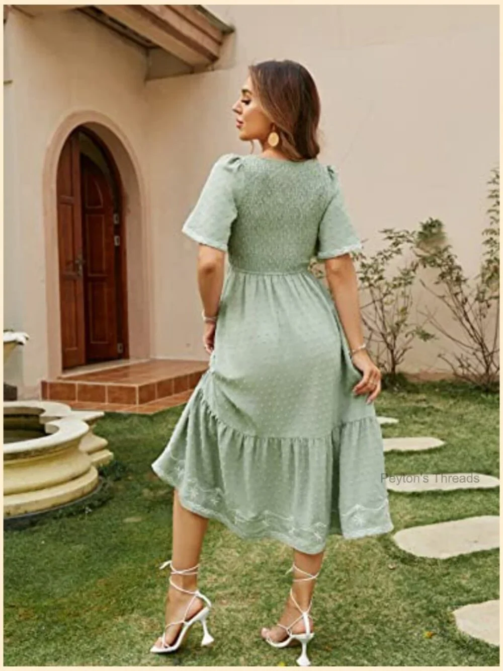 Short Sleeve Smocked Square Neck A Line Flowy Maxi Dress